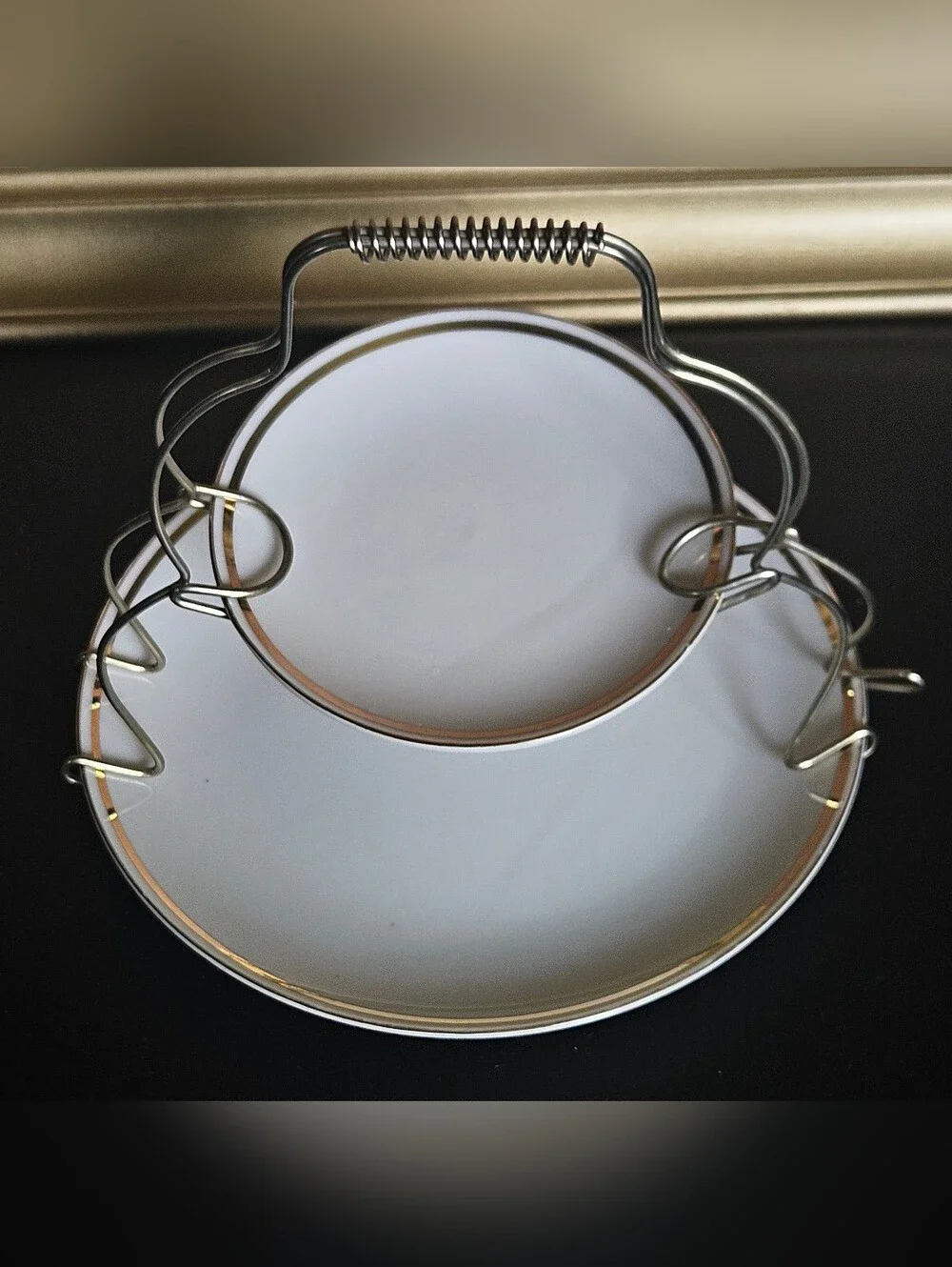 Vintage Norleans Two-Tier Dessert Stand with Two White Plates w Gold Toned Rim